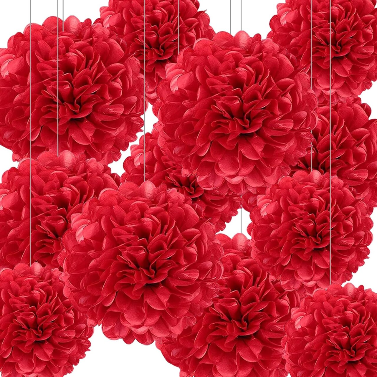 12Pcs Red Hanging Tissue Paper Pom Poms,Pompoms Flowers for Ceiling Party Decorations